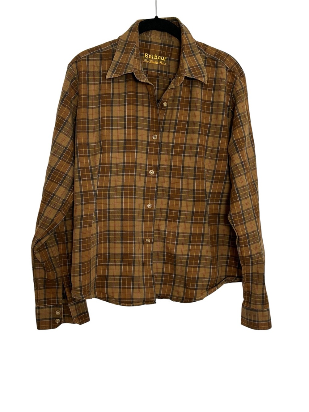 Barbour The Ladies Shirt Brown Tartan Plaid Button Down Size US 14